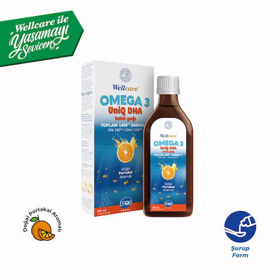 Wellcare Uniq Dha Omega 3 Doğal Portakal Aromalı Balık Yağı - 150 ML